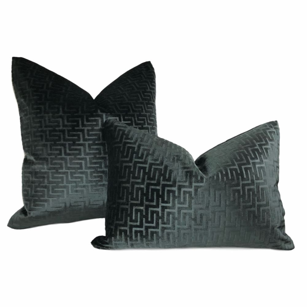 Athena Onyx Greek Key Velvet Pillow Cover - Aloriam