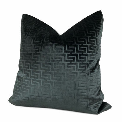 Athena Onyx Greek Key Velvet Pillow Cover - Aloriam