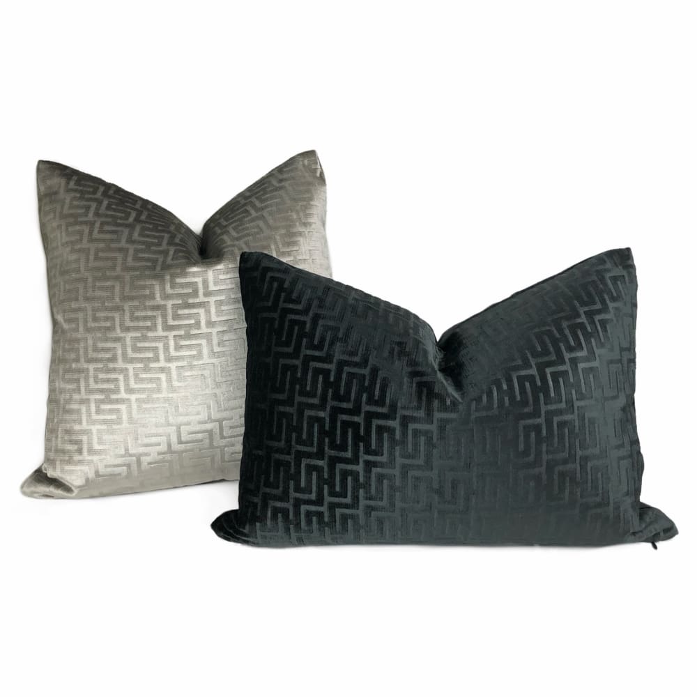 Athena Onyx Greek Key Velvet Pillow Cover - Aloriam