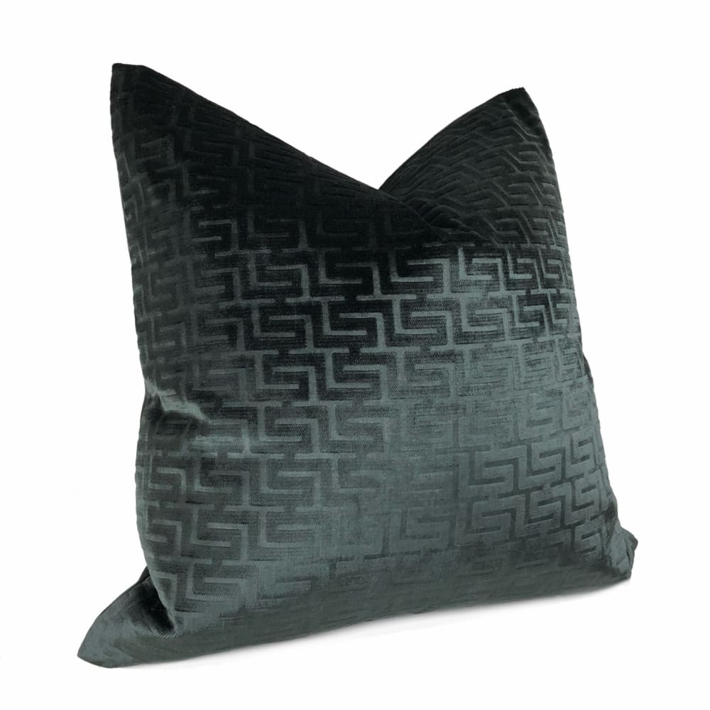 Athena Onyx Greek Key Velvet Pillow Cover - Aloriam