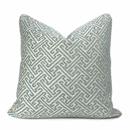 Atlas Greek Key Pool Blue Cream Geometric Pillow Cover - Aloriam