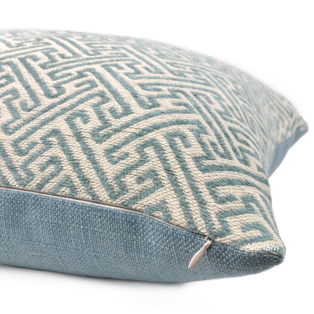 Atlas Greek Key Pool Blue Cream Geometric Pillow Cover - Aloriam