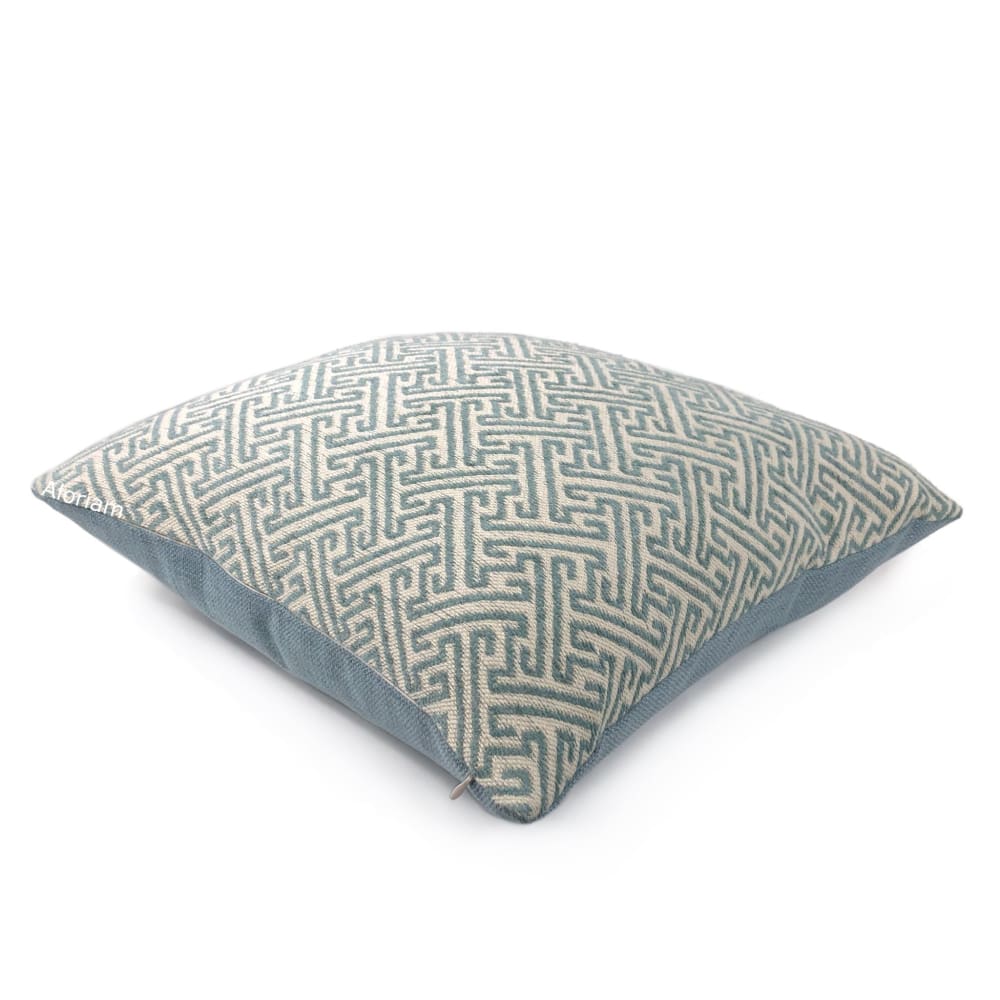 Atlas Greek Key Pool Blue Cream Geometric Pillow Cover - Aloriam