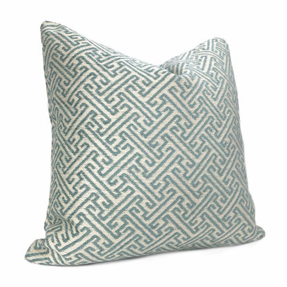 Atlas Greek Key Pool Blue Cream Geometric Pillow Cover - Aloriam