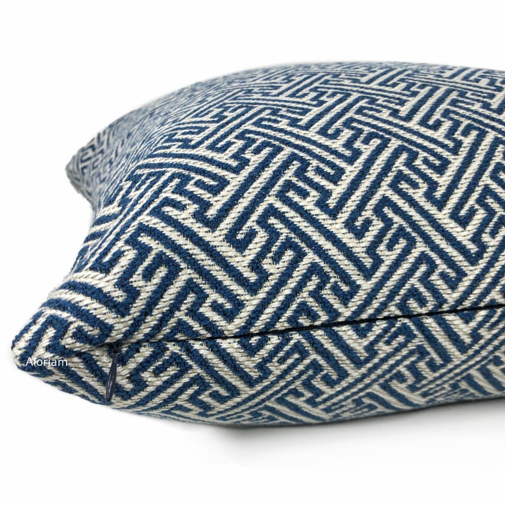 Atlas Navy Blue Greek Key Geometric Pillow Cover - Aloriam