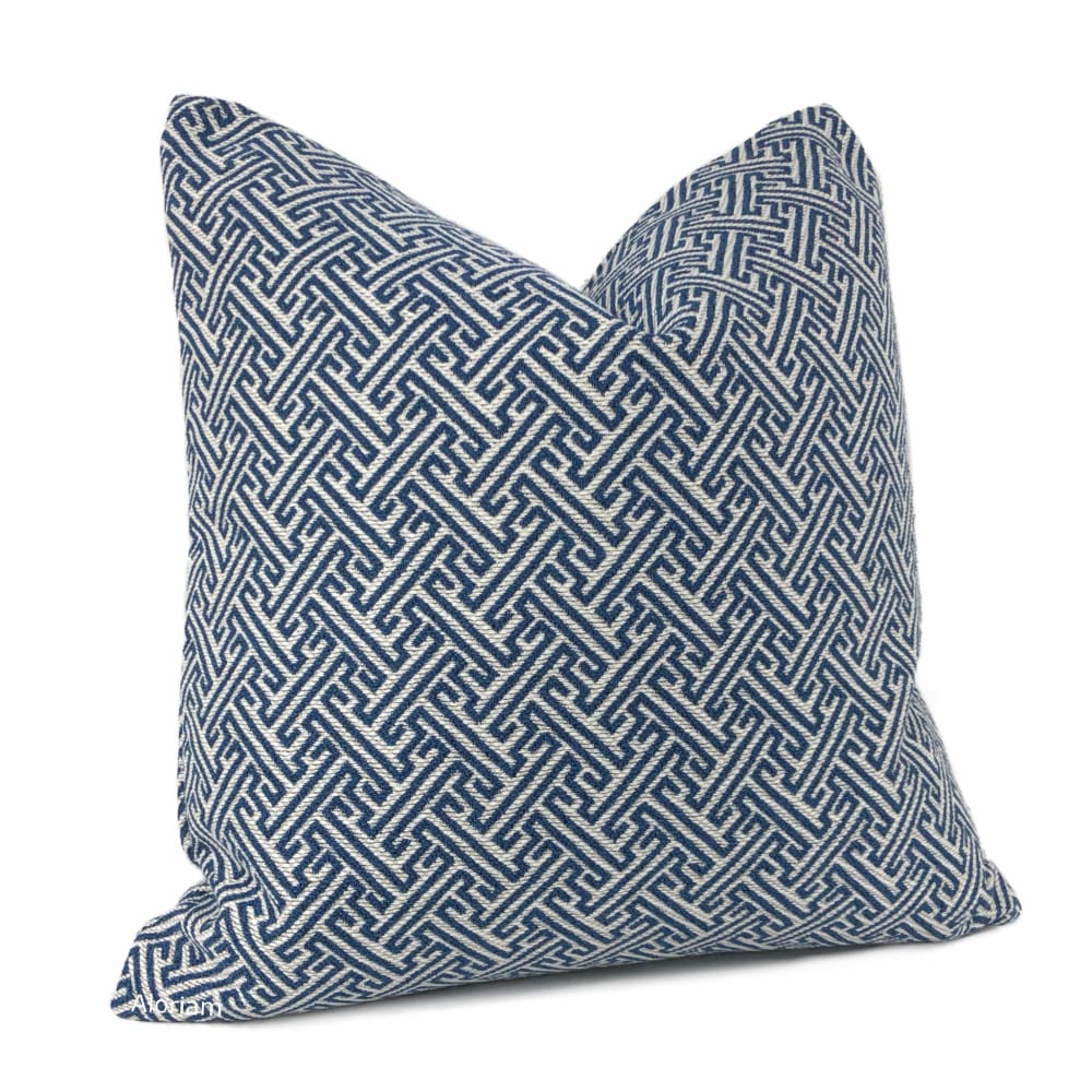 Atlas Navy Blue Greek Key Geometric Pillow Cover - Aloriam