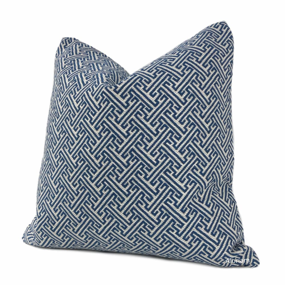 Atlas Navy Blue Greek Key Geometric Pillow Cover - Aloriam