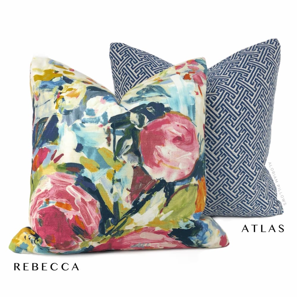 Atlas Navy Blue Greek Key Geometric Pillow Cover - Aloriam