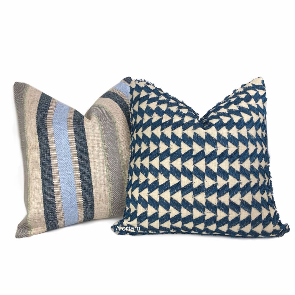 Atwood Blue Fringe Texture Pillow Cover - Aloriam