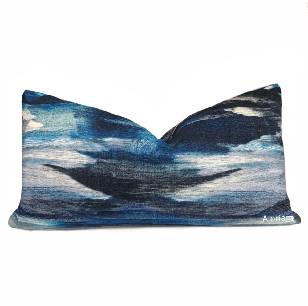 Azaria Blue Black Gray Modern Brushstrokes Pillow Cover - Aloriam