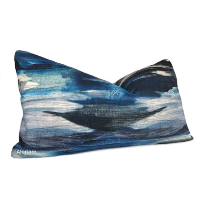 Azaria Blue Black Gray Modern Brushstrokes Pillow Cover - Aloriam