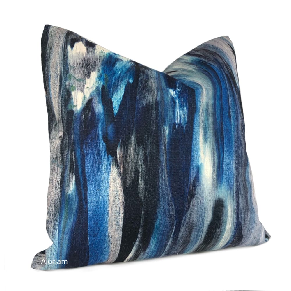 Azaria Blue Black Gray Modern Brushstrokes Pillow Cover - Aloriam