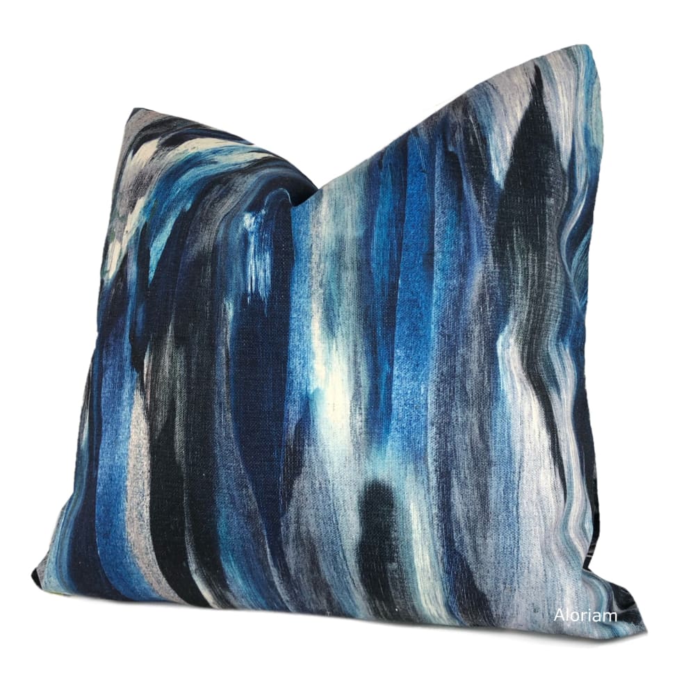 Azaria Blue Black Gray Modern Brushstrokes Pillow Cover - Aloriam