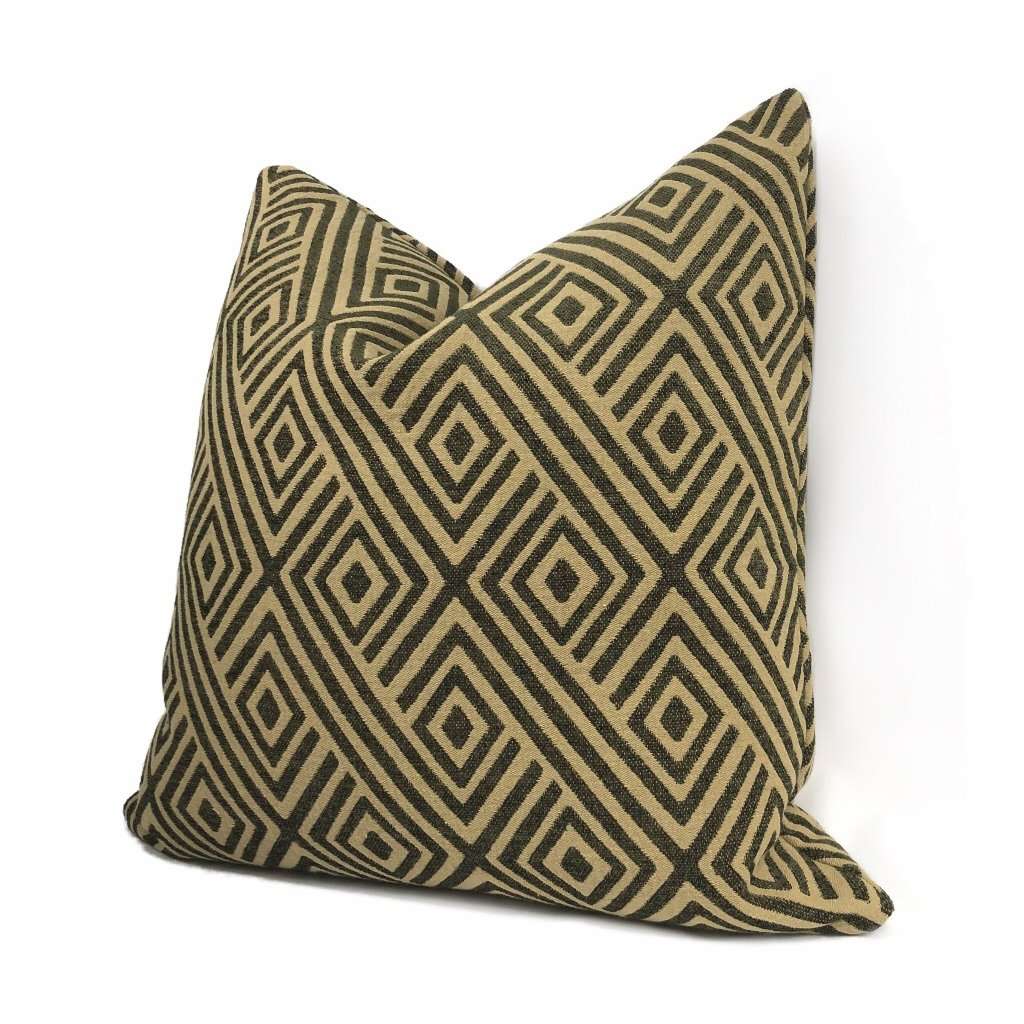 Aziza Brown & Ochre Geometric Diamond Pillow Cover Cushion Pillow Case Euro Sham 16x16 18x18 20x20 22x22 24x24 26x26 28x28 Lumbar Pillow 12x18 12x20 12x24 14x20 16x26 by Aloriam