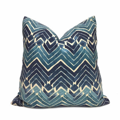 Bali Blue Teal Tribal Ikat Chevron Print Pillow Cover Cushion Pillow Case Euro Sham 16x16 18x18 20x20 22x22 24x24 26x26 28x28 Lumbar Pillow 12x18 12x20 12x24 14x20 16x26 by Aloriam