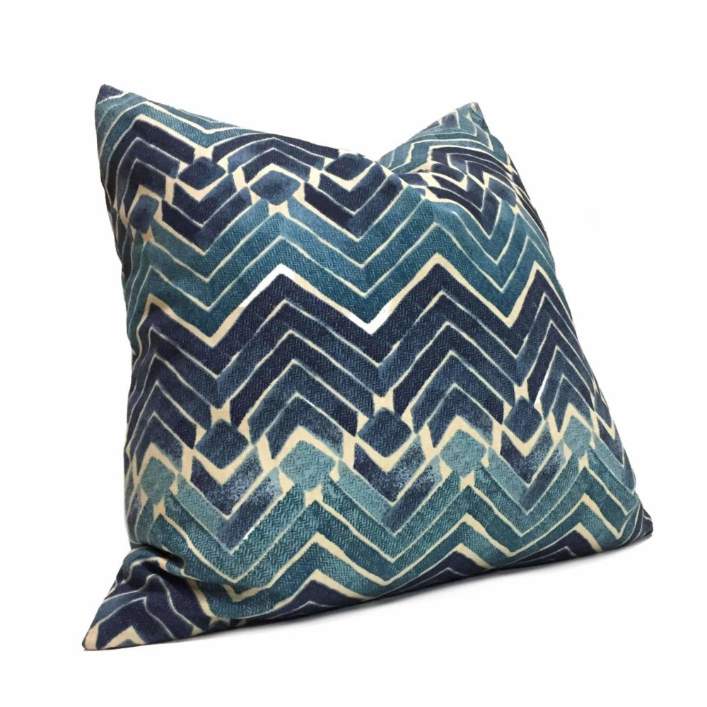 Bali Blue Teal Tribal Ikat Chevron Print Pillow Cover Cushion Pillow Case Euro Sham 16x16 18x18 20x20 22x22 24x24 26x26 28x28 Lumbar Pillow 12x18 12x20 12x24 14x20 16x26 by Aloriam