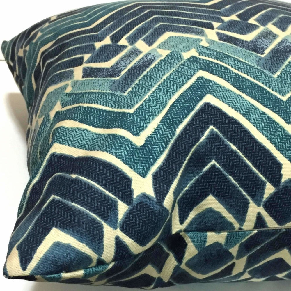 Bali Blue Teal Tribal Ikat Chevron Print Pillow Cover Cushion Pillow Case Euro Sham 16x16 18x18 20x20 22x22 24x24 26x26 28x28 Lumbar Pillow 12x18 12x20 12x24 14x20 16x26 by Aloriam