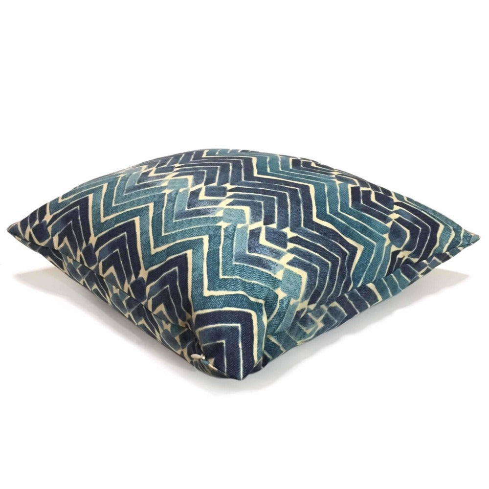 Bali Blue Teal Tribal Ikat Chevron Print Pillow Cover Cushion Pillow Case Euro Sham 16x16 18x18 20x20 22x22 24x24 26x26 28x28 Lumbar Pillow 12x18 12x20 12x24 14x20 16x26 by Aloriam