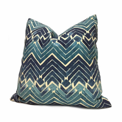 Bali Blue Teal Tribal Ikat Chevron Print Pillow Cover Cushion Pillow Case Euro Sham 16x16 18x18 20x20 22x22 24x24 26x26 28x28 Lumbar Pillow 12x18 12x20 12x24 14x20 16x26 by Aloriam