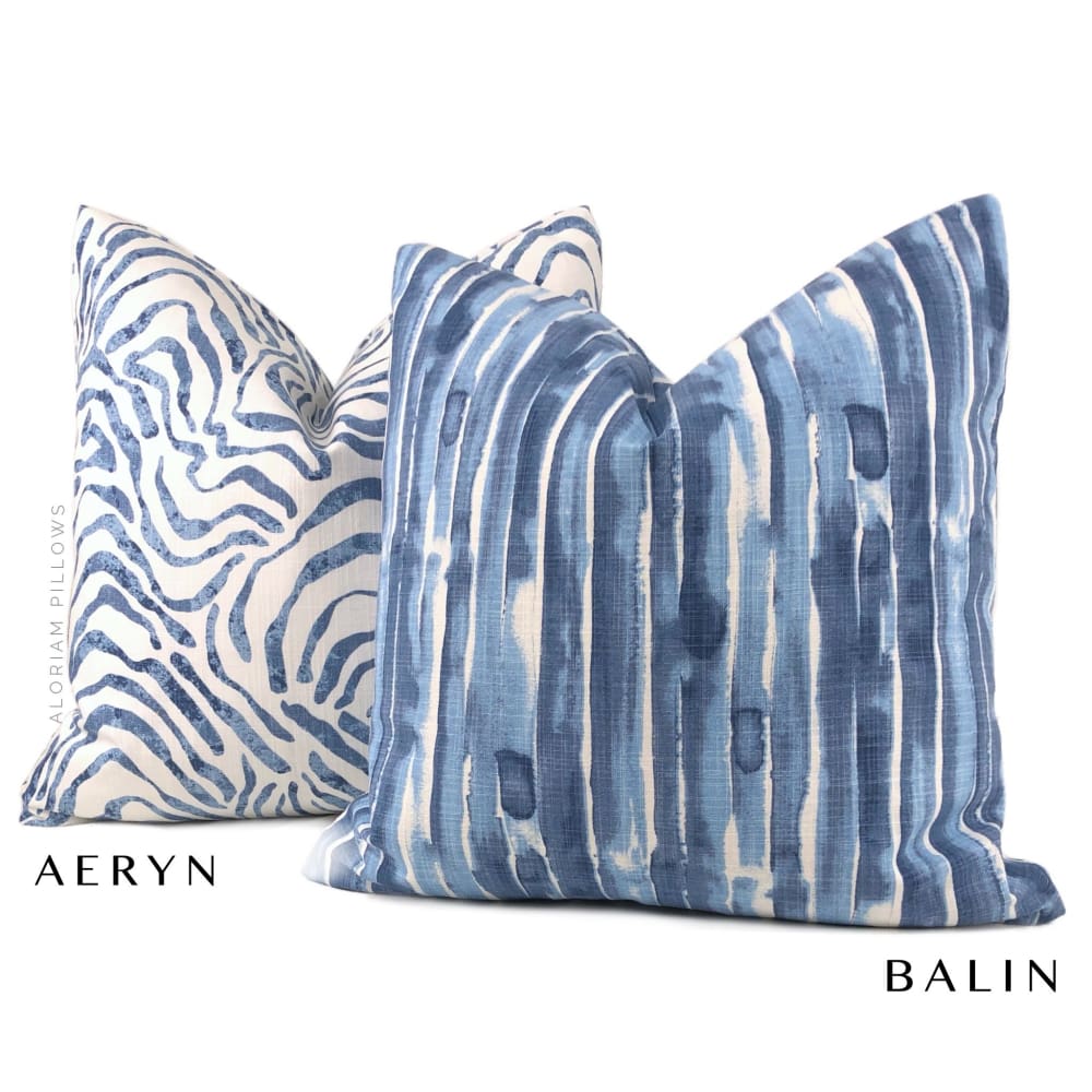 Balin White Blue Brush Stripes Pillow Cover - Aloriam