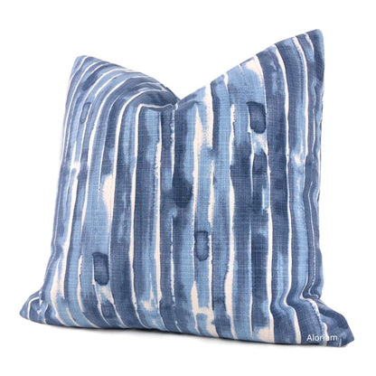 Balin White Blue Brush Stripes Pillow Cover - Aloriam