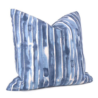 Balin White Blue Brush Stripes Pillow Cover - Aloriam