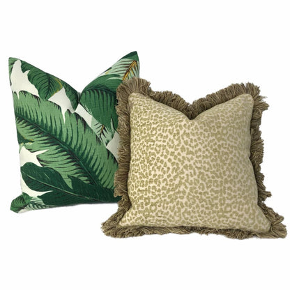 Banana Leaf Tropical Palm Leaves Green Linen Print Pillow Cover - Aloriam