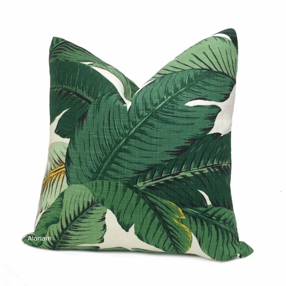 Banana Leaf Tropical Palm Leaves Green Linen Print Pillow Cover - Aloriam