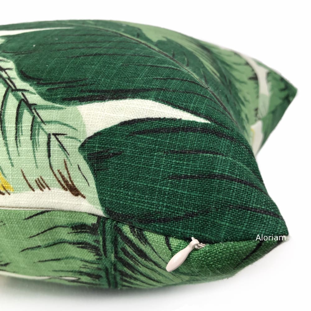 Banana Leaf Tropical Palm Leaves Green Linen Print Pillow Cover - Aloriam