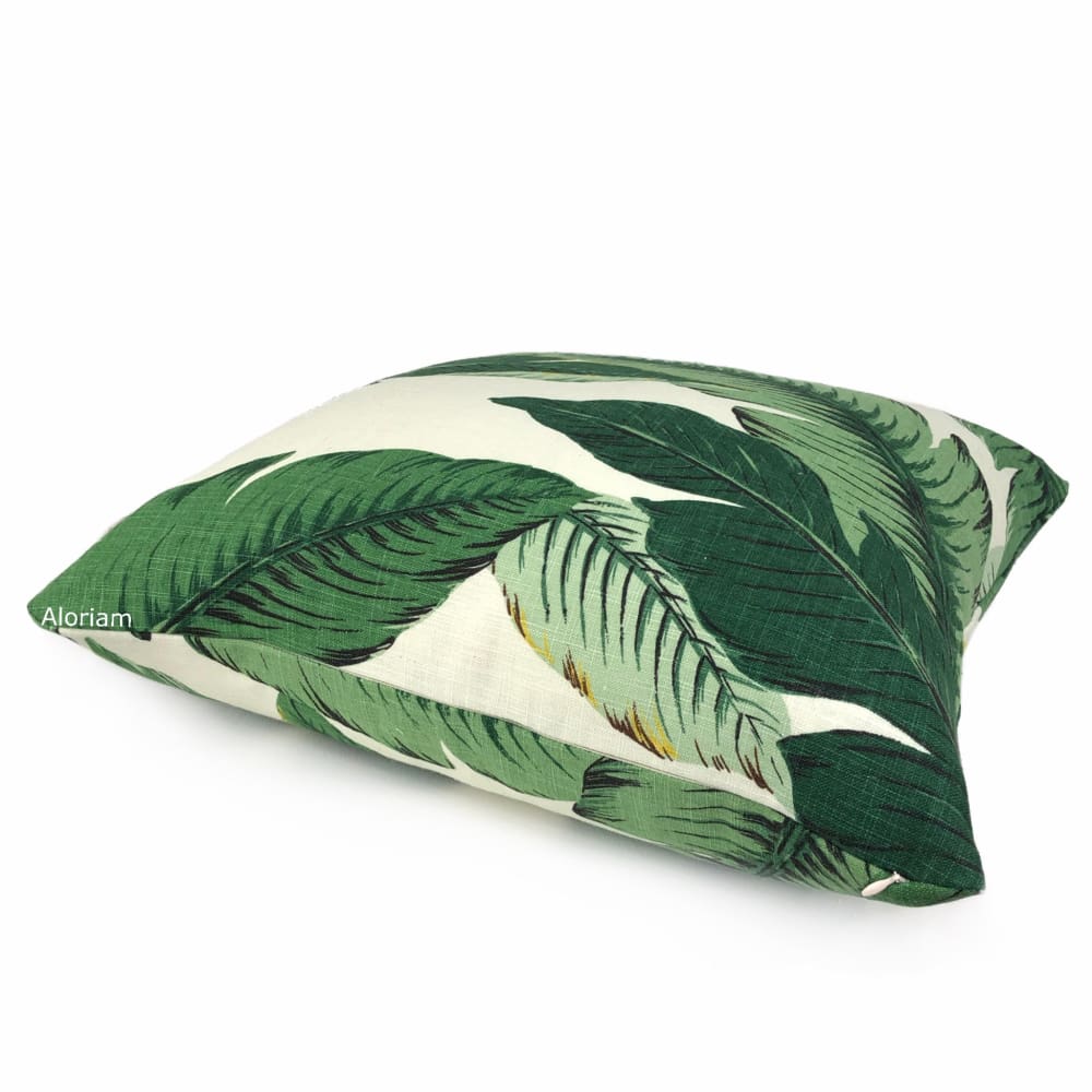 Banana Leaf Tropical Palm Leaves Green Linen Print Pillow Cover - Aloriam