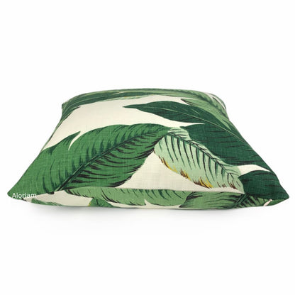 Banana Leaf Tropical Palm Leaves Green Linen Print Pillow Cover - Aloriam