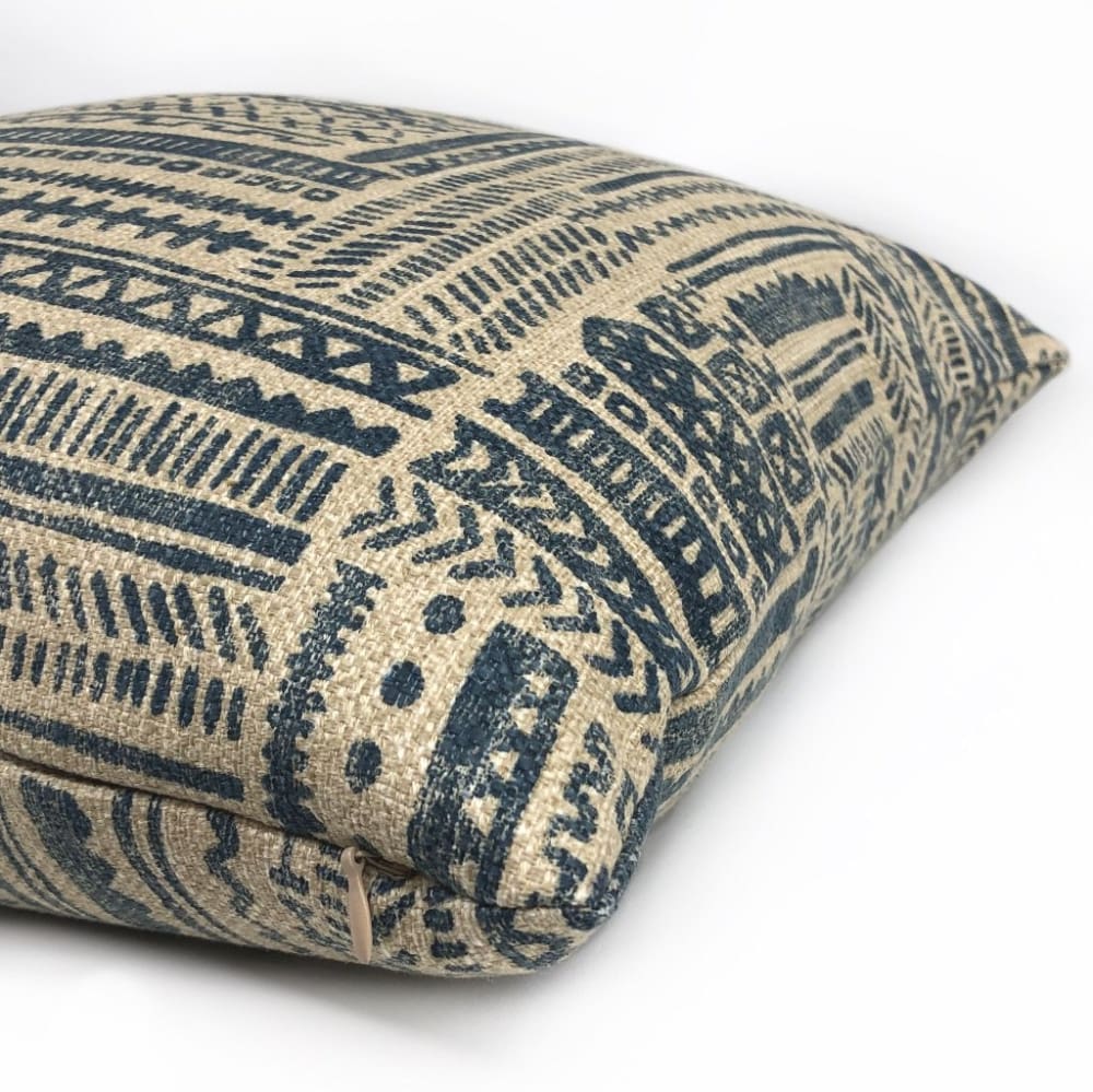 Banba African Ethnic Blue Tan Mudcloth Print Pillow Cover - Aloriam