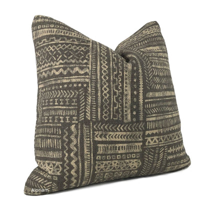 Banba African Ethnic Onyx Tan Mudcloth Print Pillow Cover - Aloriam