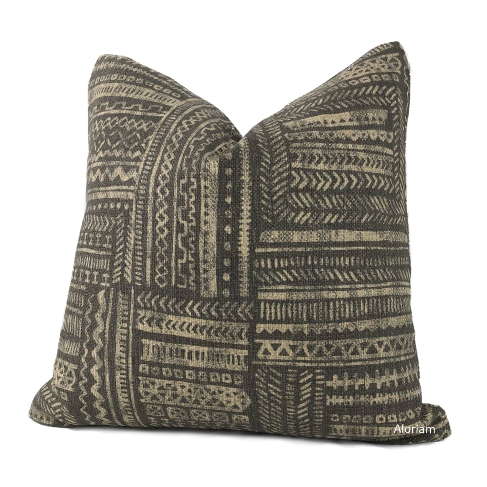 Banba African Ethnic Onyx Tan Mudcloth Print Pillow Cover - Aloriam