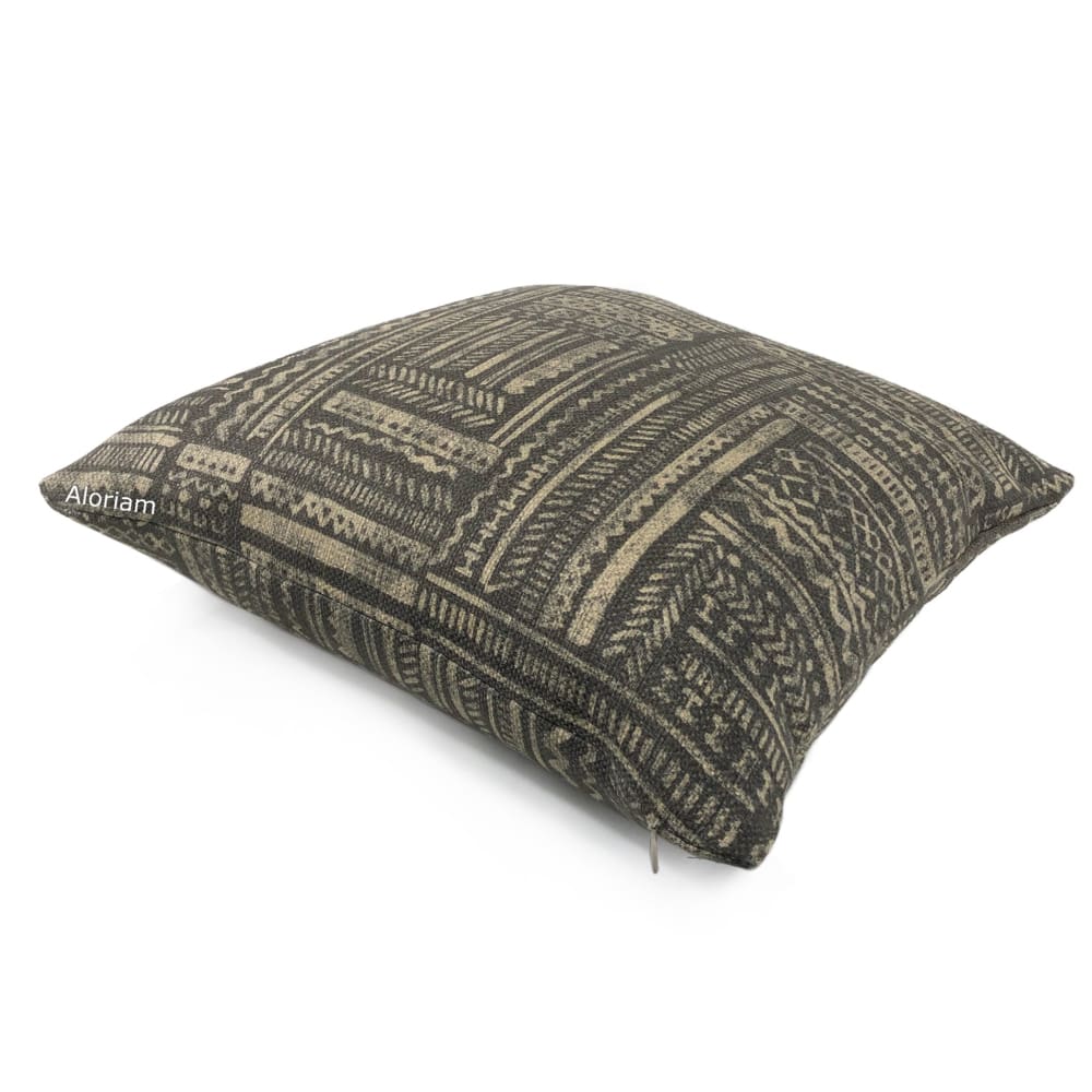 Banba African Ethnic Onyx Tan Mudcloth Print Pillow Cover - Aloriam