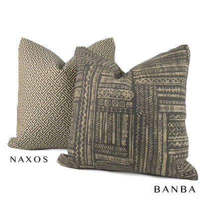 Banba African Ethnic Onyx Tan Mudcloth Print Pillow Cover - Aloriam