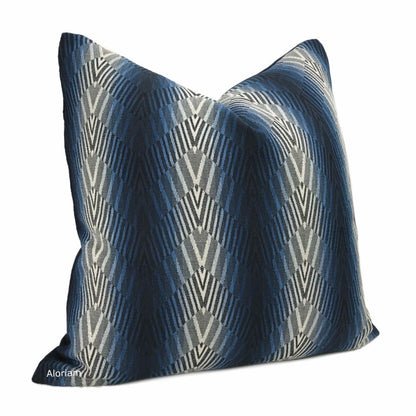 Beekman Blue Art Deco Chevron Stripe Pillow Cover - Aloriam