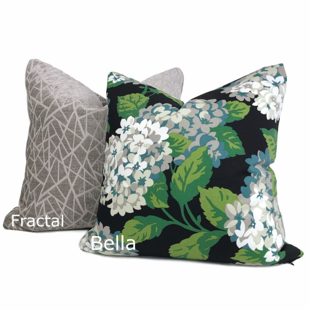 Bella Onyx Green Cream Gray Hydrangea Floral Print Pillow Cover - Aloriam