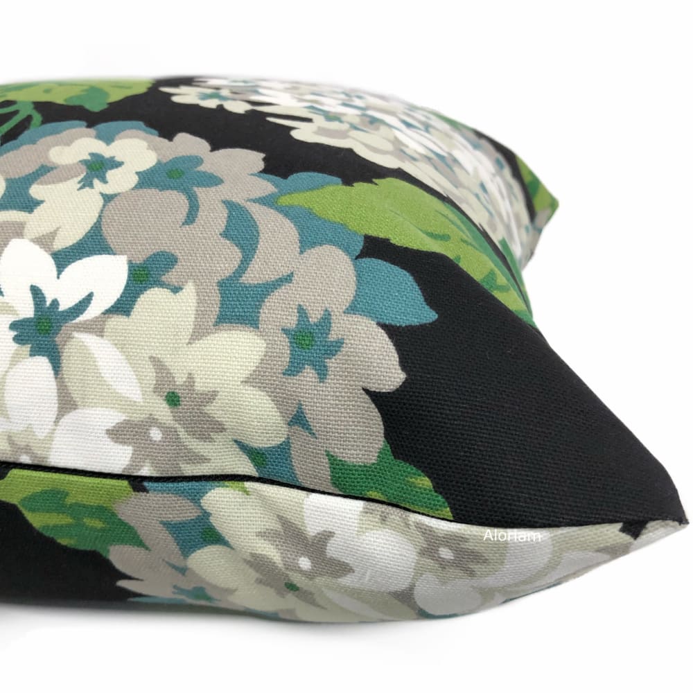 Bella Onyx Green Cream Gray Hydrangea Floral Print Pillow Cover - Aloriam