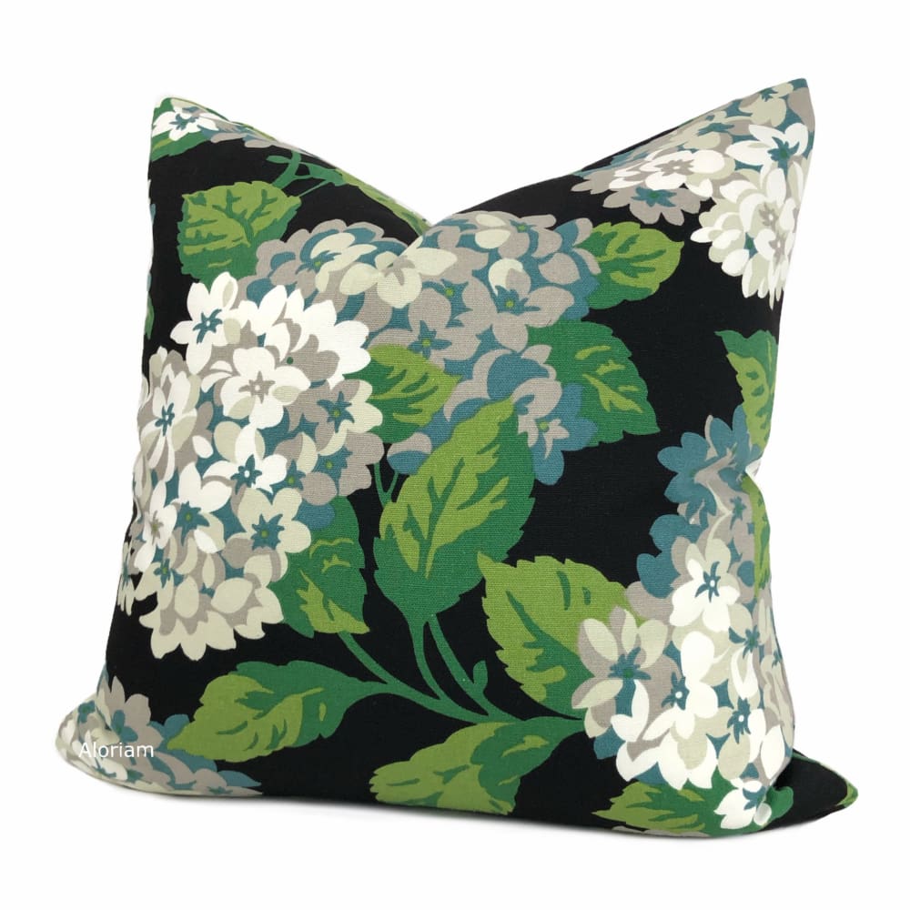 Bella Onyx Green Cream Gray Hydrangea Floral Print Pillow Cover - Aloriam