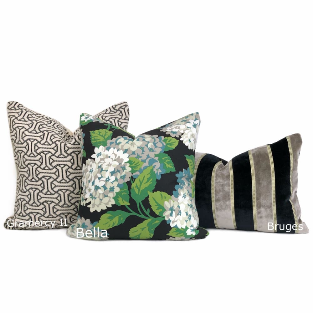 Pair Premier Prints newest MM Designs Cream Black & Green Floral Paisley Pillow Covers