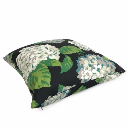 Bella Onyx Green Cream Gray Hydrangea Floral Print Pillow Cover - Aloriam