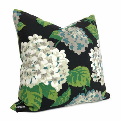 Bella Onyx Green Cream Gray Hydrangea Floral Print Pillow Cover - Aloriam