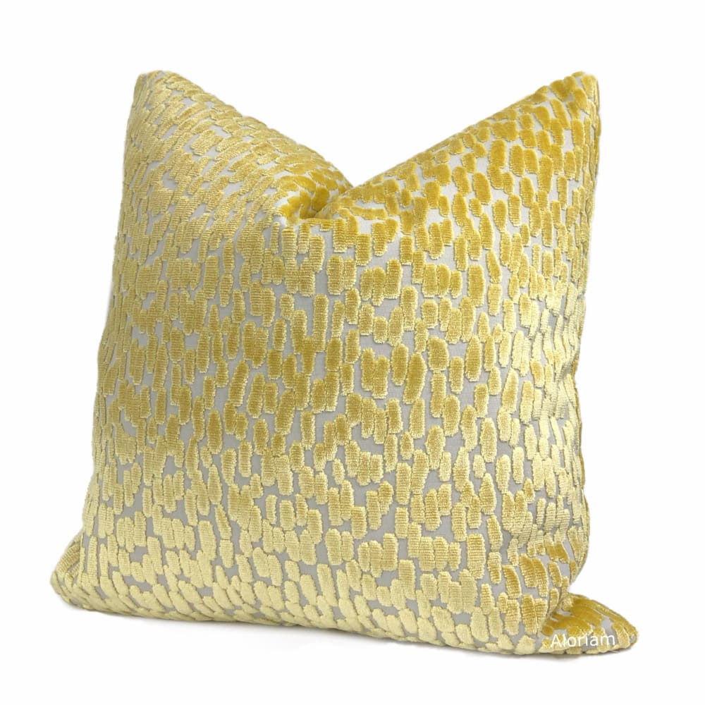 Bellini Canary Yellow Large Cut Velvet Dots Pillow Cover - Aloriam