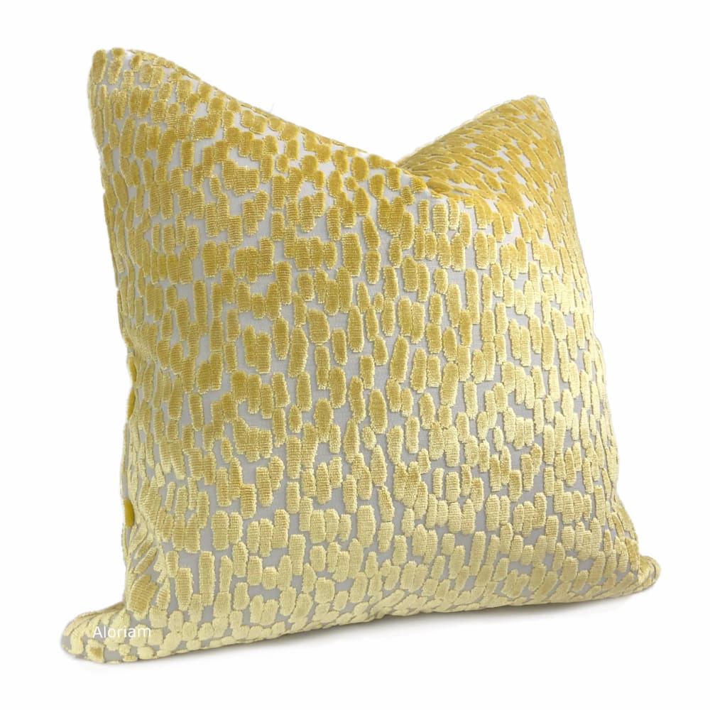 Bellini Canary Yellow Large Cut Velvet Dots Pillow Cover - Aloriam