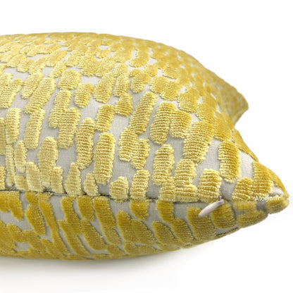 Bellini Canary Yellow Large Cut Velvet Dots Pillow Cover - Aloriam