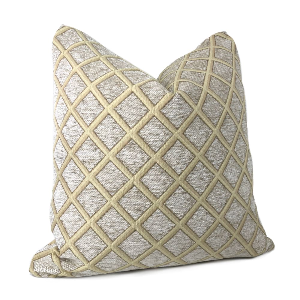 Belvedere Beige Gold Chenille Diamond Pillow Cover - Aloriam