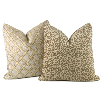 Belvedere Beige Gold Chenille Diamond Pillow Cover - Aloriam