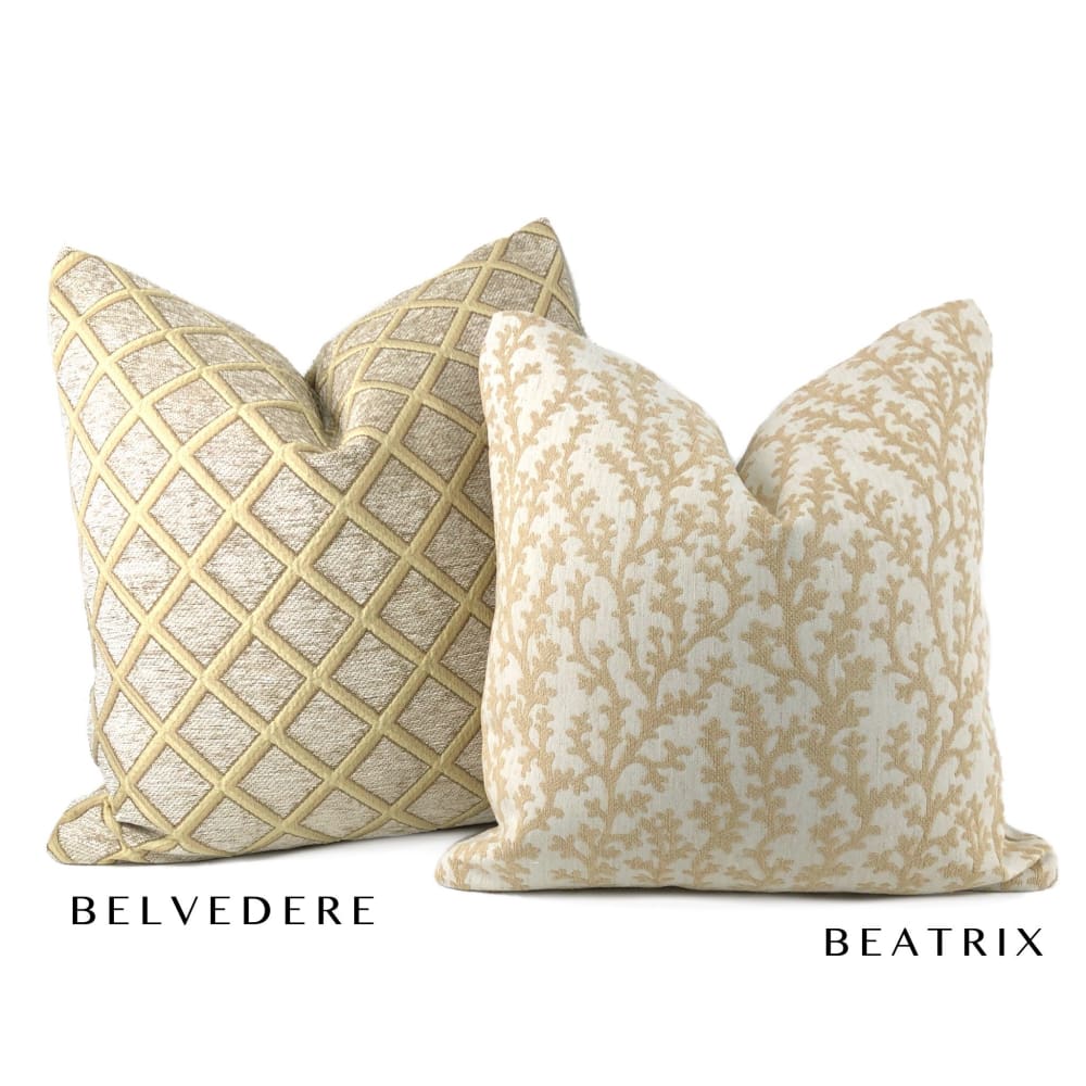 Belvedere Beige Gold Chenille Diamond Pillow Cover - Aloriam