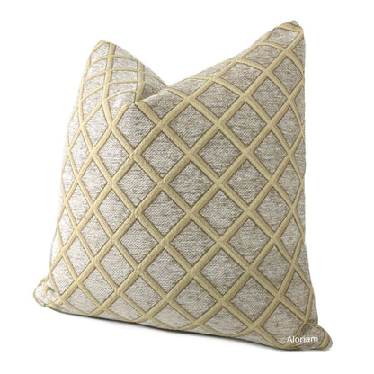 Belvedere Beige Gold Chenille Diamond Pillow Cover - Aloriam